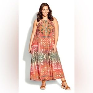 NWT- AVENUE Beauty Halter Neck Maxi Dress - orange tile 🌷